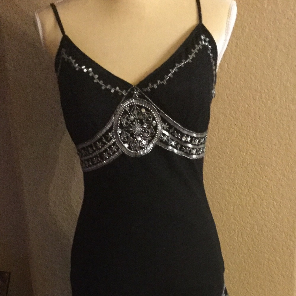 Silk black dress with silver beading